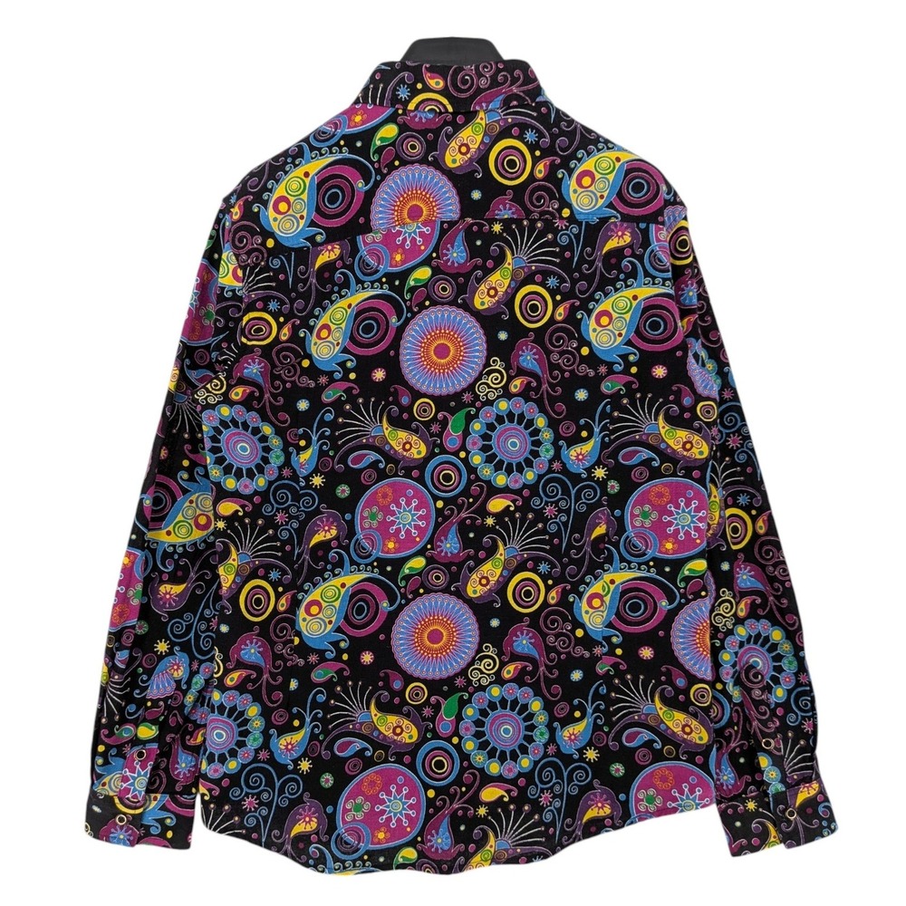 Vintage Psychedelic Paisley Button Down Shirt Mens L Black Mod Art Festival - Picture 3 of 10